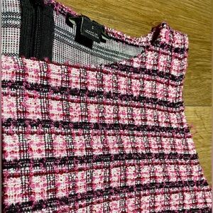 Ann Taylor Pink and Black Checkered Pattern Fitted Peplum Dressy Tank